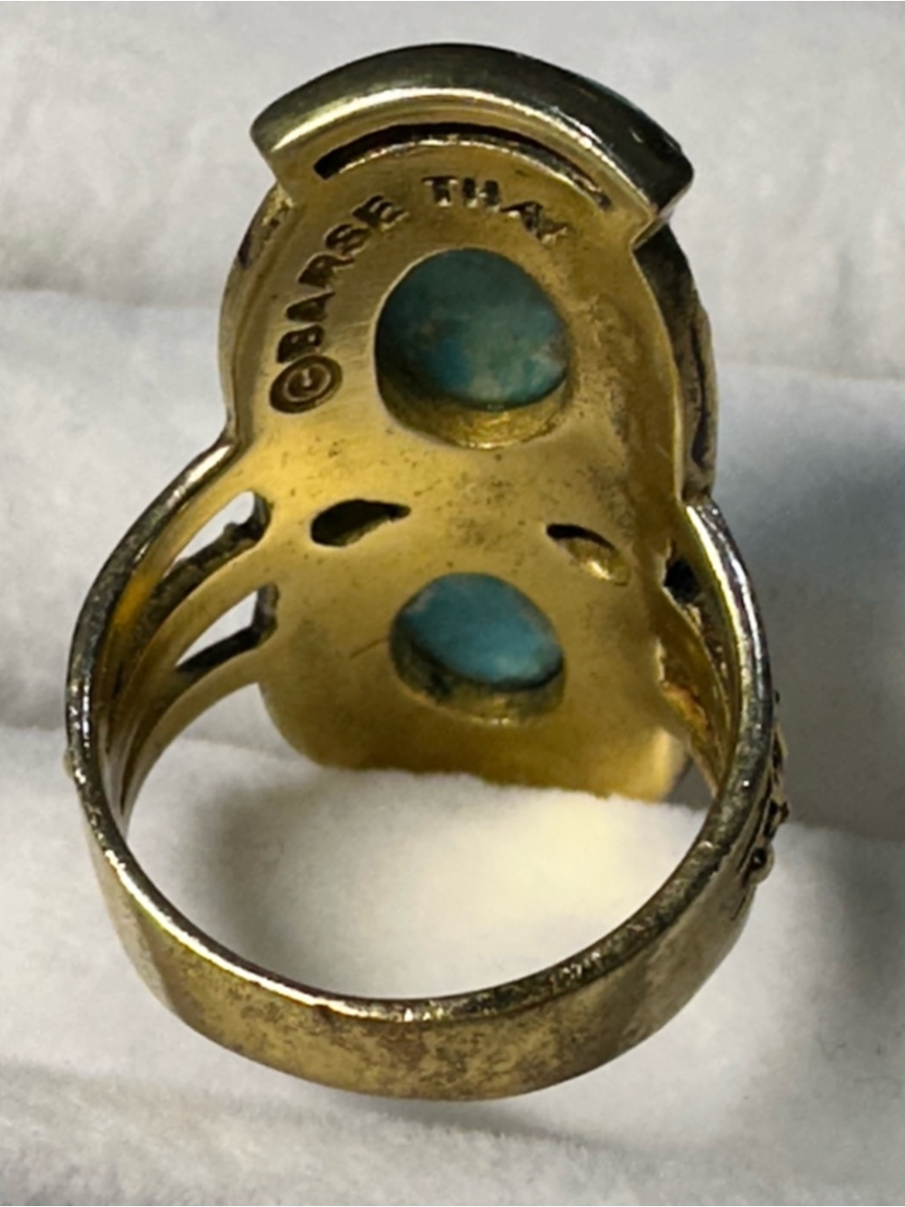 New Barse Bronze & Turquoise Blue Double Oval Statement Ring -Size 8 - Picture 5 of 7